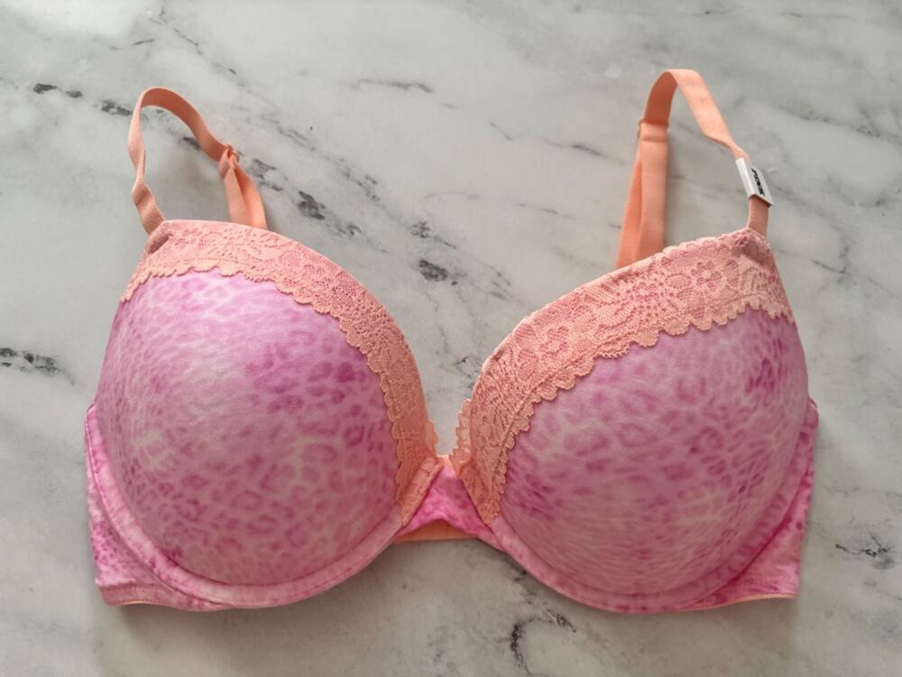 PINK Victoria's Secret Bra Super Push Up Wear Everywhere Coconut Pink Leo Nwt